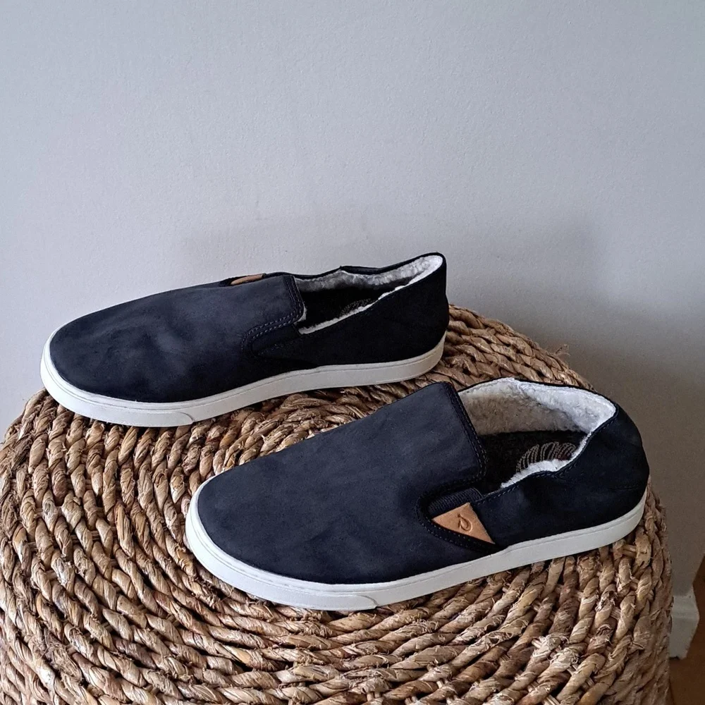 OluKai Womens Pehuea Heli Black Nubuck Suede Leather Slip-On‎ Casual Loafers S-8